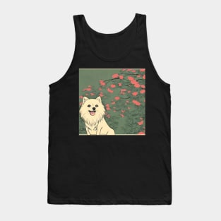 Flower Fluffy Pomsky Puppy White Pomeranian Husky Owner in Garden Tank Top